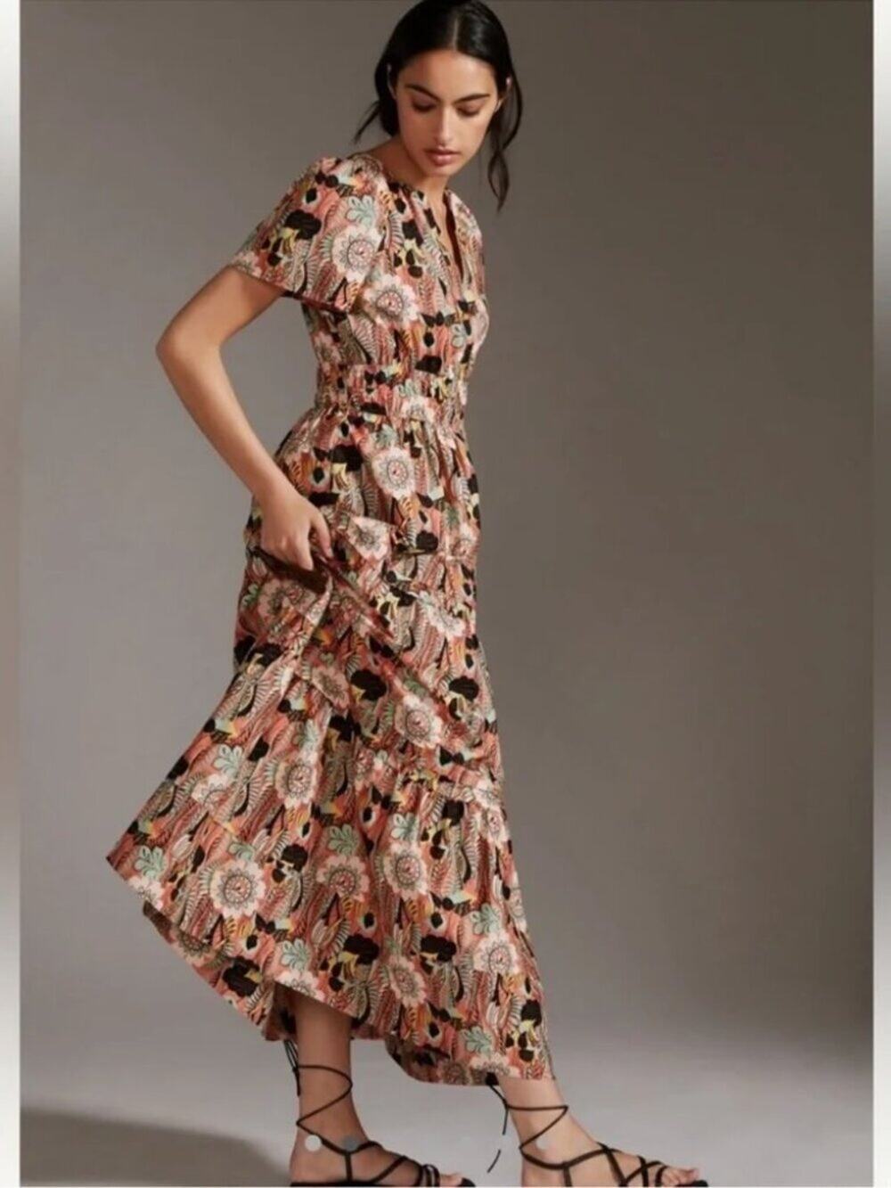 Anthropologie The Somerset Maxi Dress Pink Rose Floral XS NEW